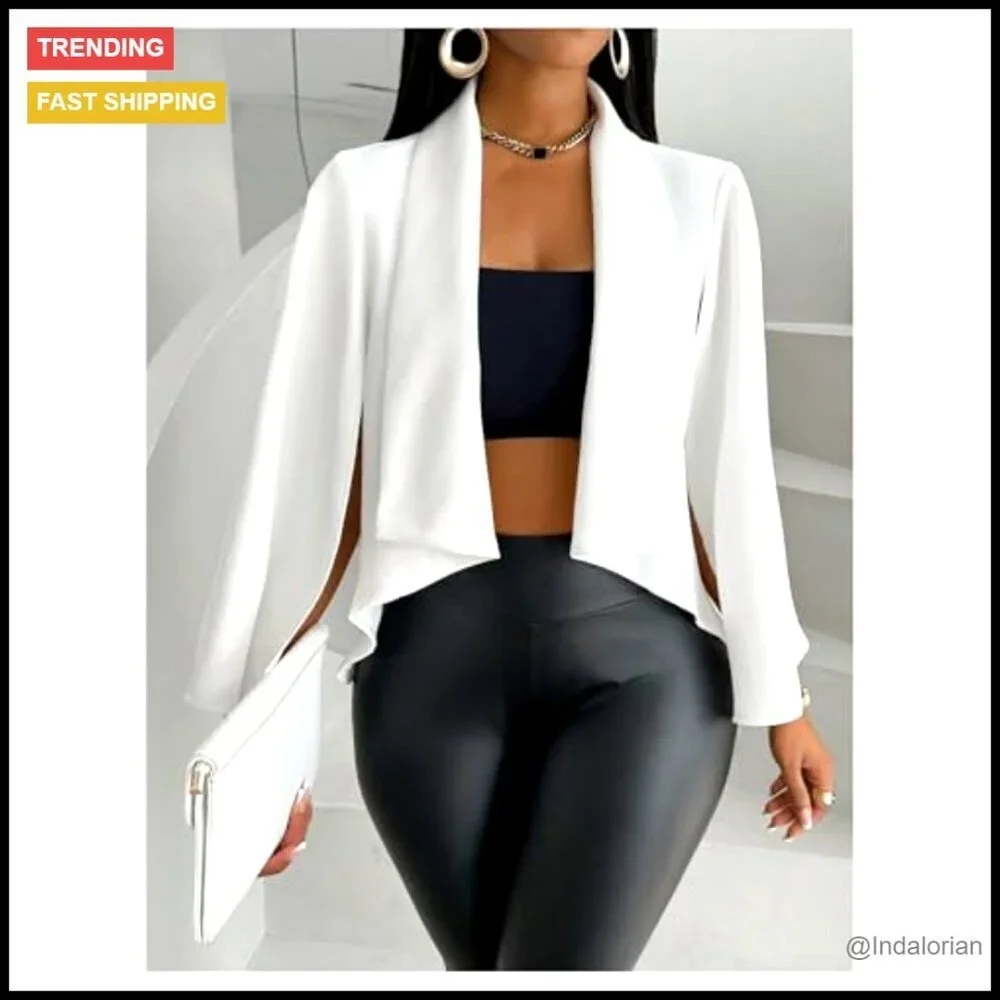 Cape Sleeve Cropped Blazer Elegant Trendy Open Front Slim Fit Cardigan Coat